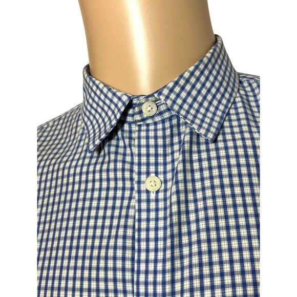 Calvin Klein Men’s Button Up Casual Shirt M Navy White Checkered 15.5 “ Neck LS - Picture 13 of 14